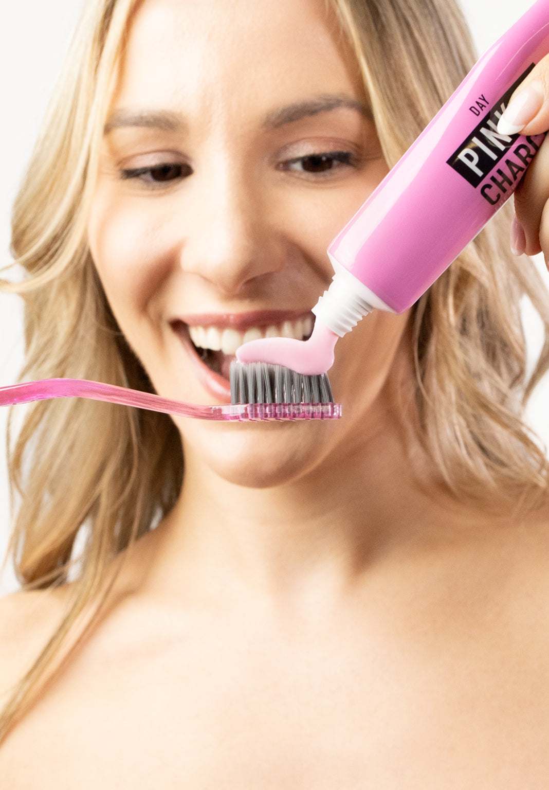 Pink Toothbrush with Charcoal Bristles